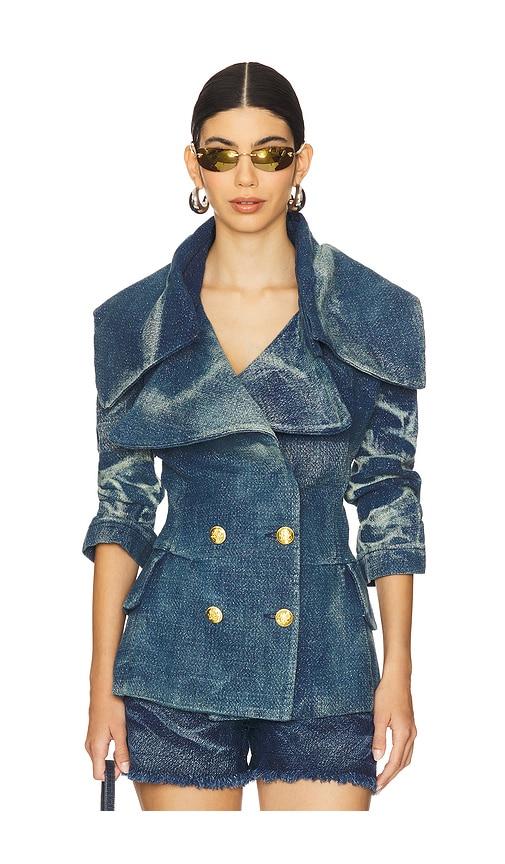 masha popova oversized collar blazer in blue. - size m (also in s)