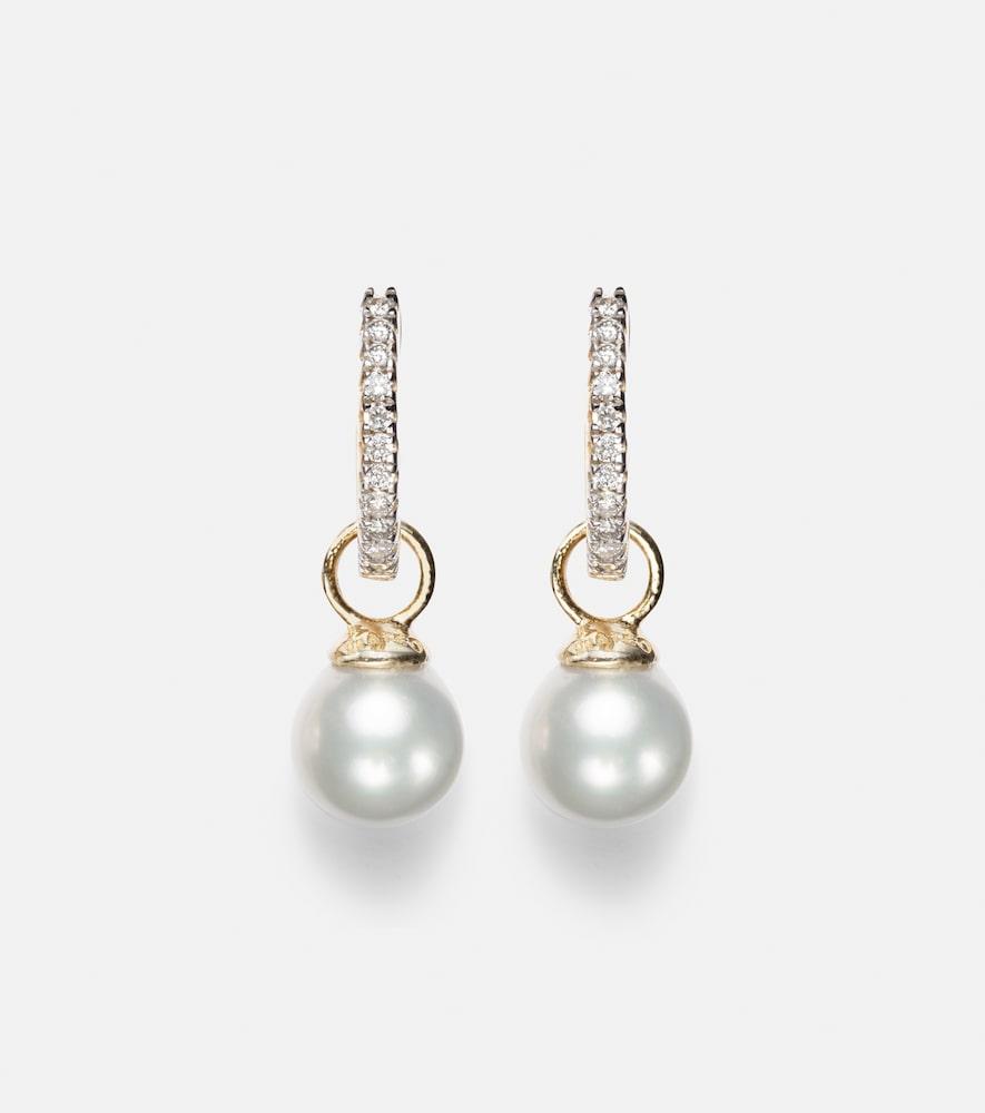 mateo 14kt gold earrings with diamonds and detachable pearls