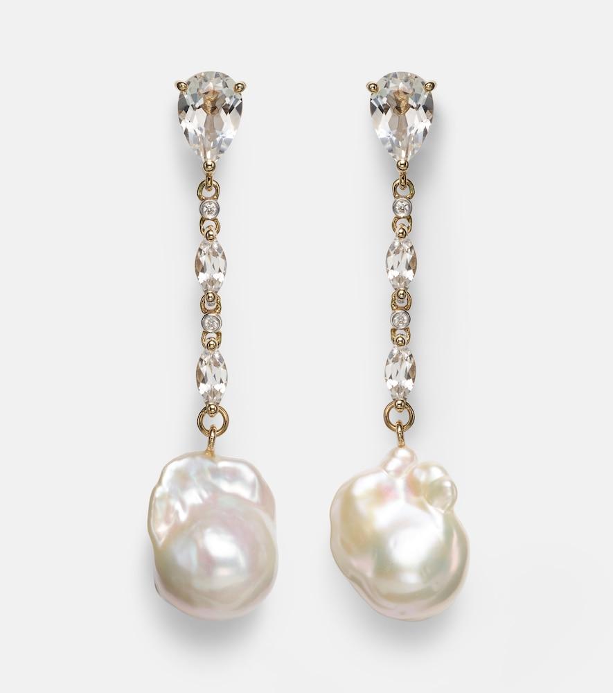 mateo 14kt gold earrings with pearls, diamonds, and topaz
