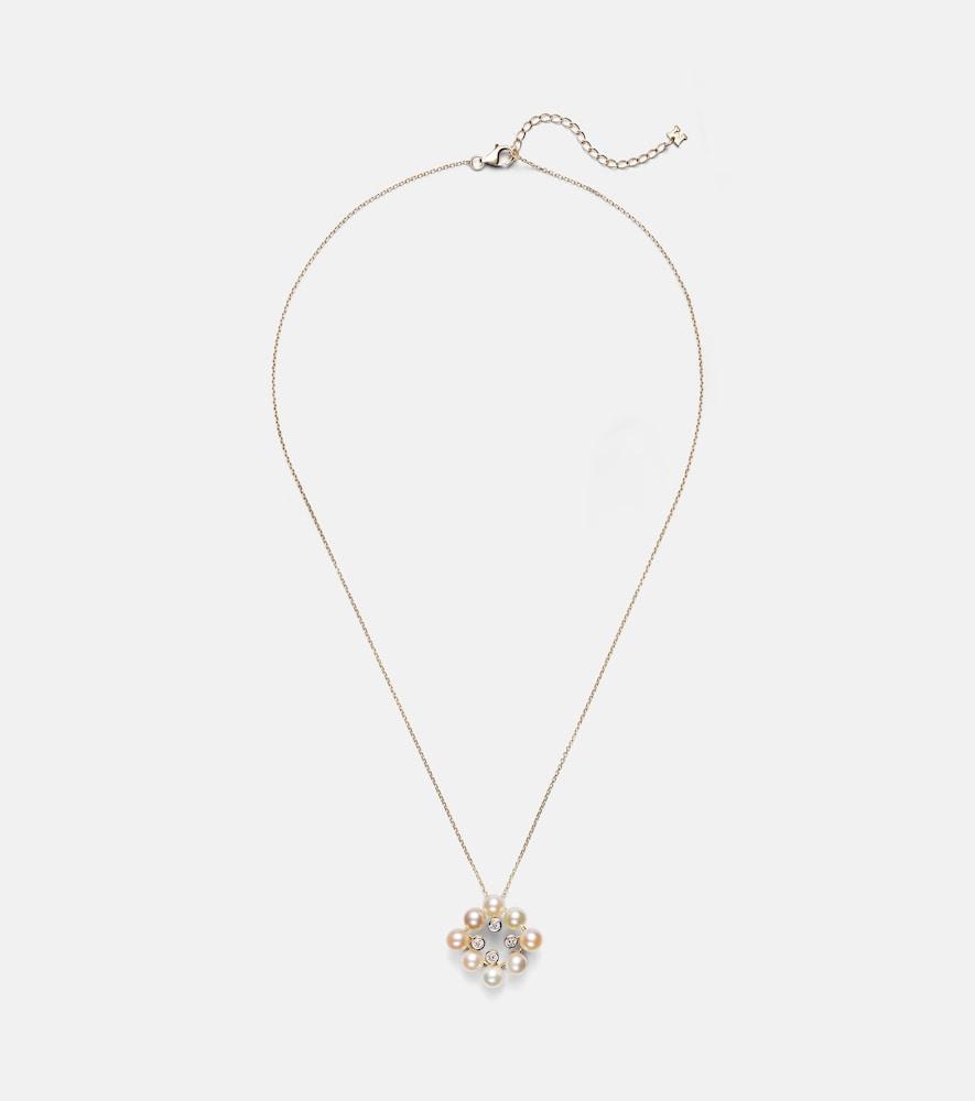 mateo cluster 14kt gold pendant necklace with pearls and diamonds