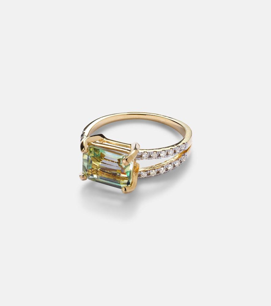 mateo point of focus 14kt gold ring with diamonds and amethyst
