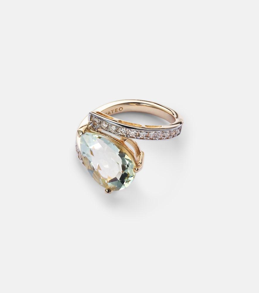 mateo slanted 14kt gold ring with amethyst and diamonds