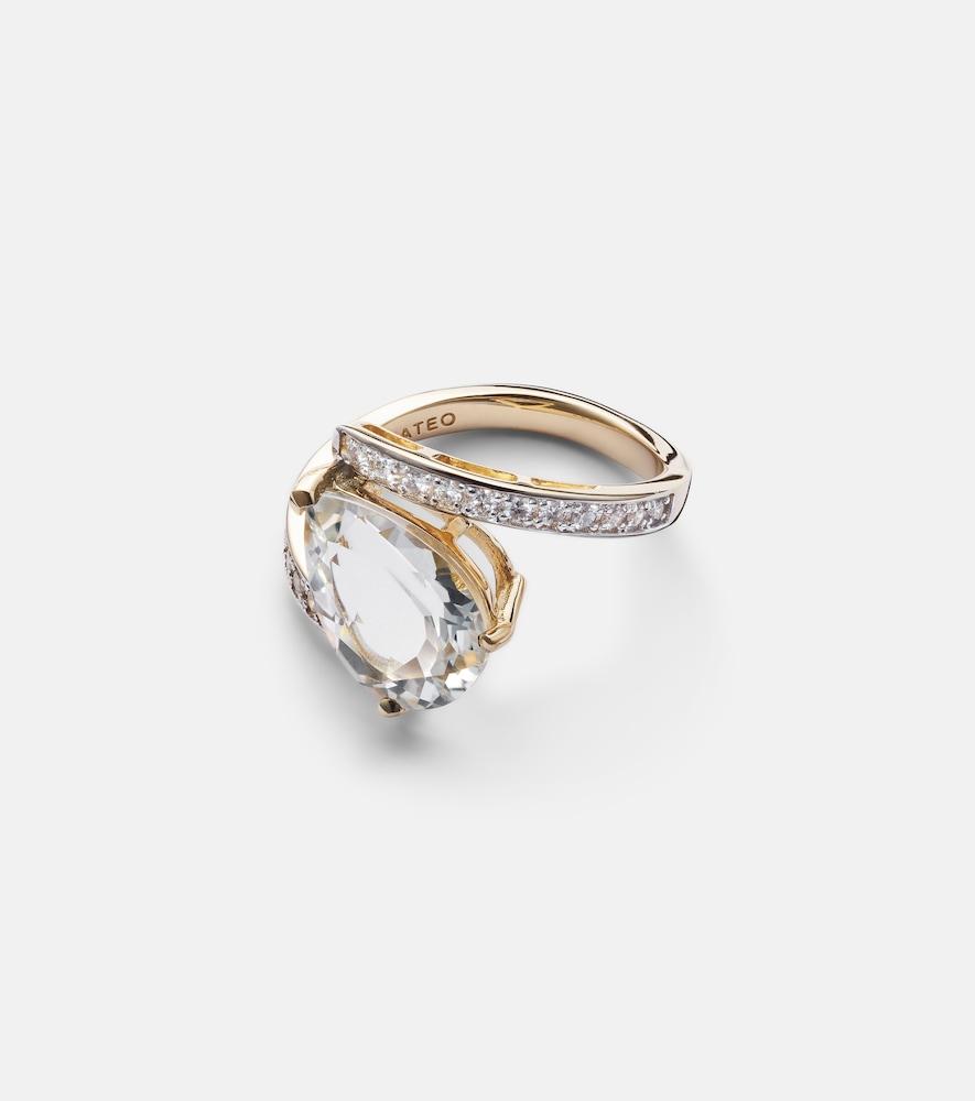 mateo slanted 14kt gold ring with topaz and diamonds