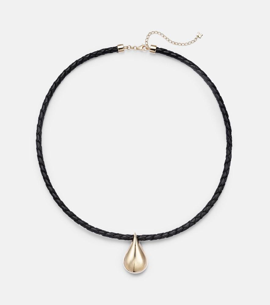 mateo water droplet 14kt gold and leather necklace