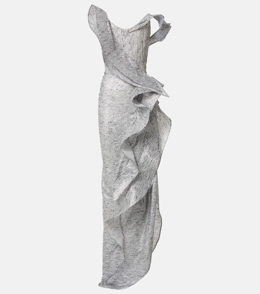 maticevski satellite wave ruffled gown