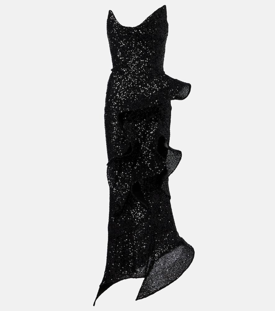 maticevski thistle wave ruffled sequined gown