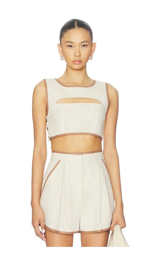 matthew bruch bound cutout crop top in beige. - size 0 (also in 4, 6, 8, 10)