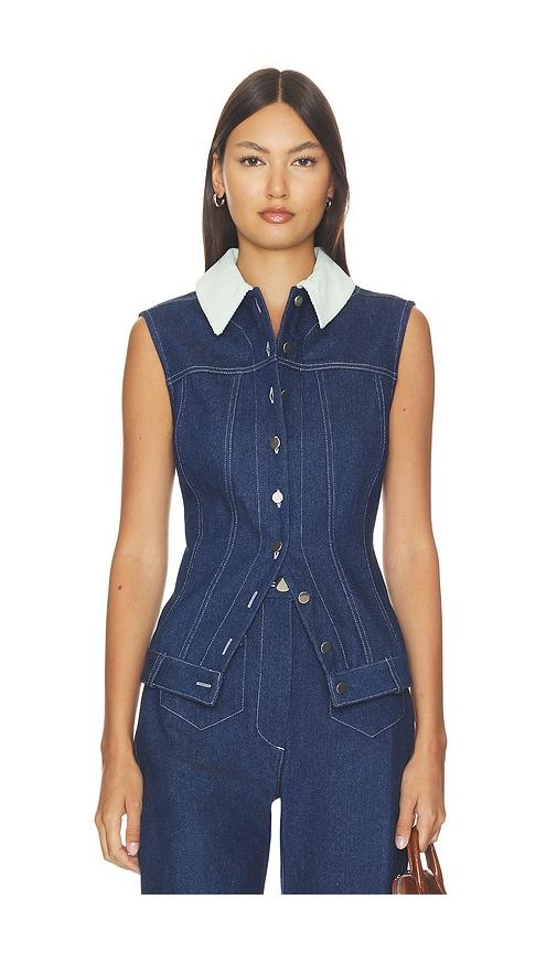 matthew bruch collared button down vest top in blue. - size 0 (also in 2, 4, 6, 8)