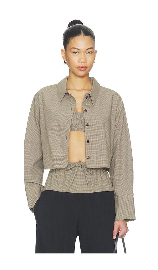 matthew bruch cropped oversized button down top in taupe. - size l (also in m, s, xs)