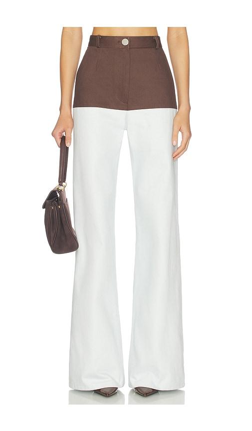 matthew bruch high-waist combo jeans in brown,blue. - size 2 (also in 4, 6, 8)