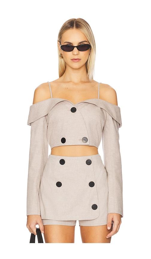matthew bruch off shoulder double-breasted top in beige. - size 2 (also in 6)