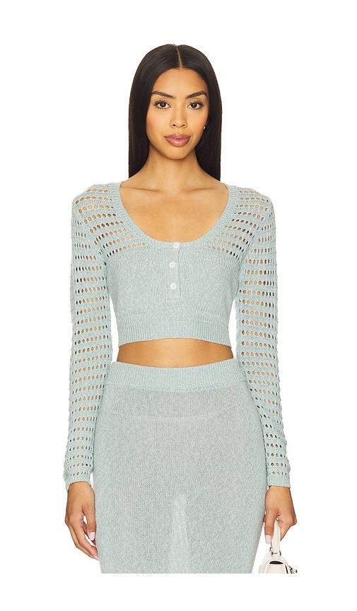 matthew bruch striped mesh long sleeve cropped henley in baby blue. - size m (also in s)