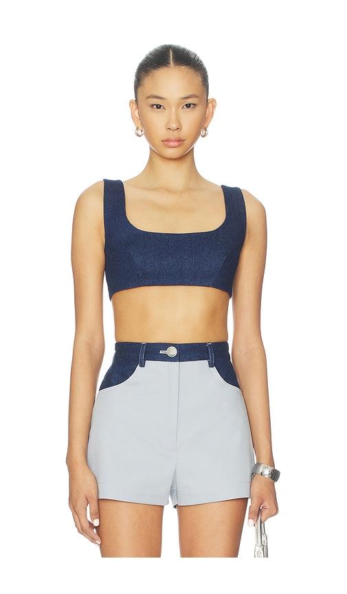 matthew bruch tie back crop top in blue. - size l (also in s)