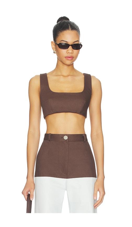 matthew bruch tie back crop top in chocolate. - size m (also in xs)