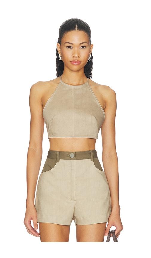 matthew bruch tie halter crop top in taupe. - size l (also in xs, m)