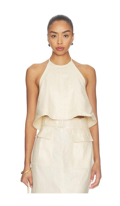 matthew bruch tie halter top in cream. - size l (also in m)