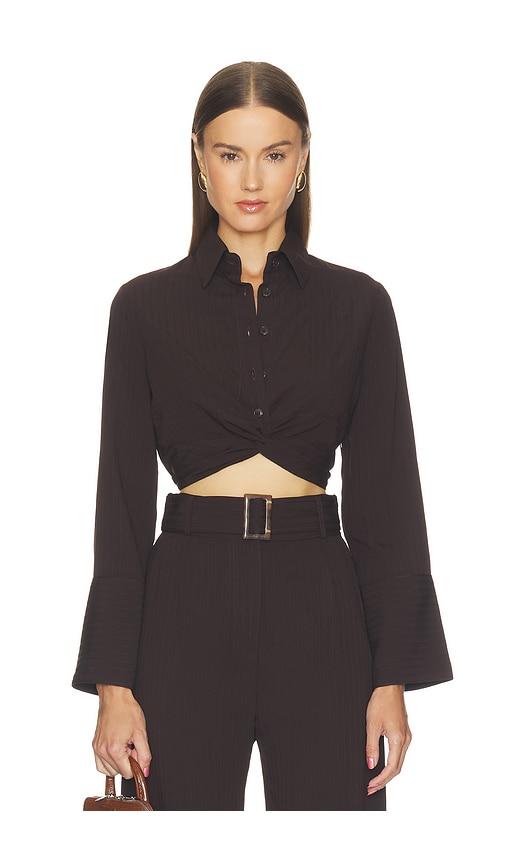 matthew bruch twist button up top in brown. - size l (also in m, s)