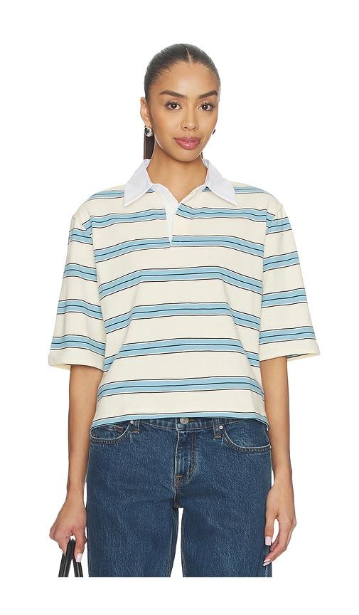 maude club frankie top in white,baby blue. - size l (also in xs, s, m)
