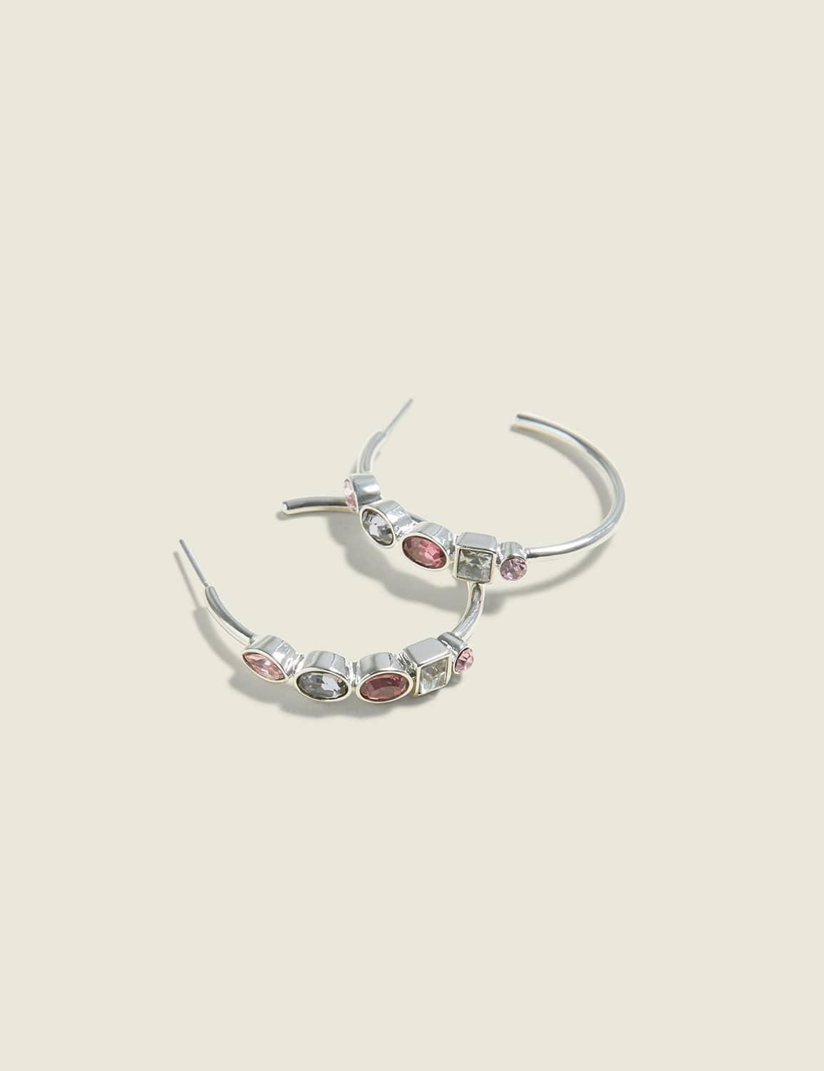 mauve imitation stone hoop earrings
