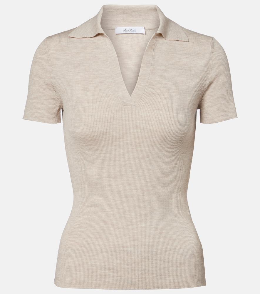 max mara albero ribbed-knit wool polo shirt
