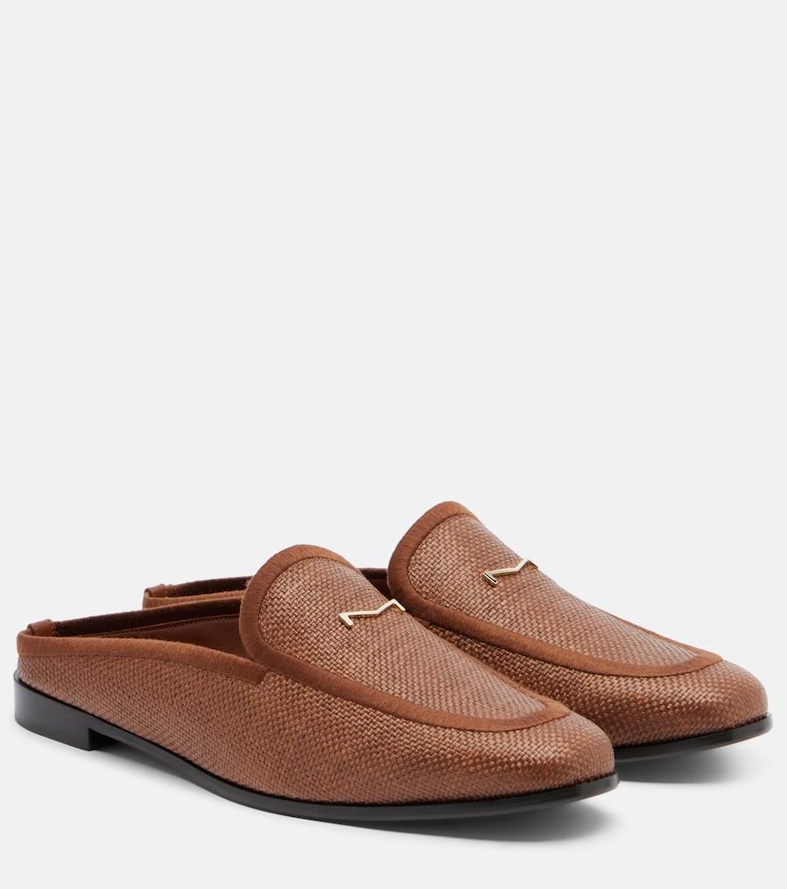 max mara amito leather-trimmed raffia mules
