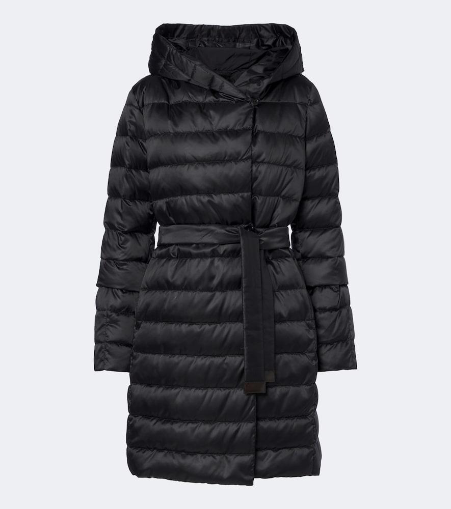 max mara belted hooded puffer coat