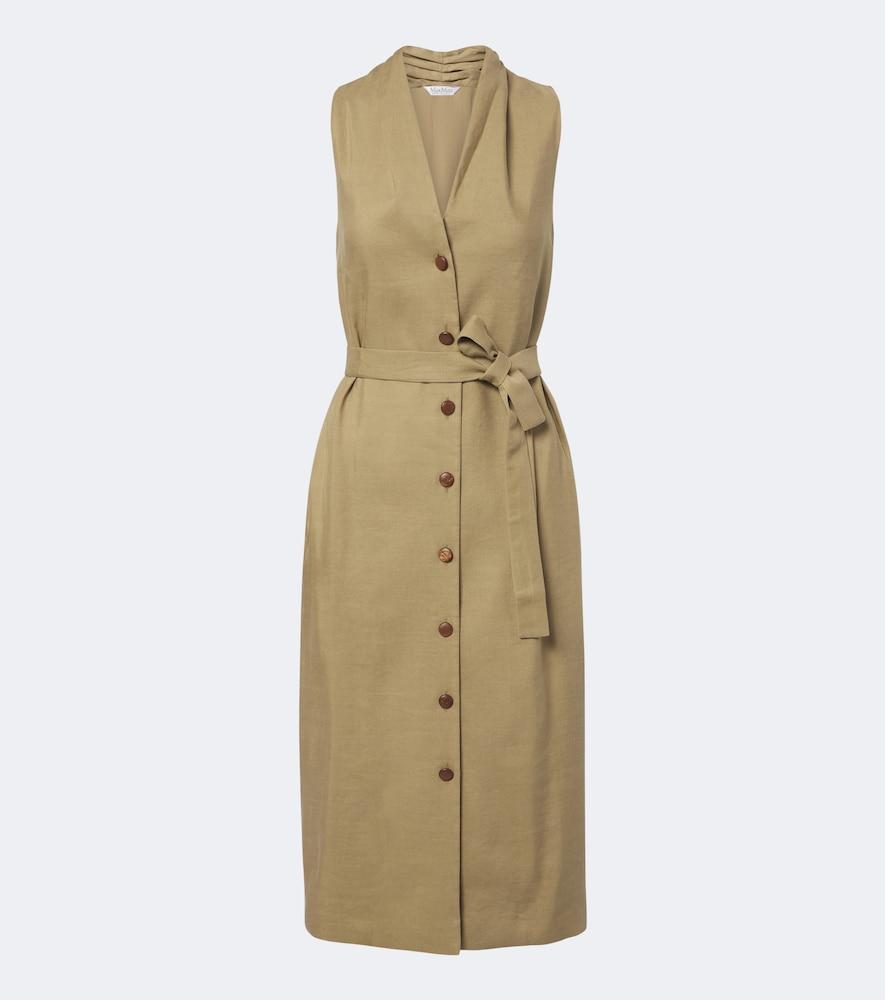 max mara belted linen and silk midi dress
