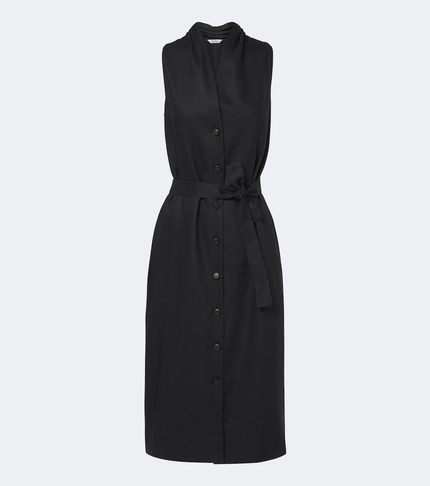 max mara belted linen and silk midi dress