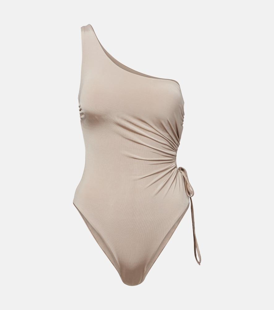 max mara canarie ruched one-shoulder swimsuit