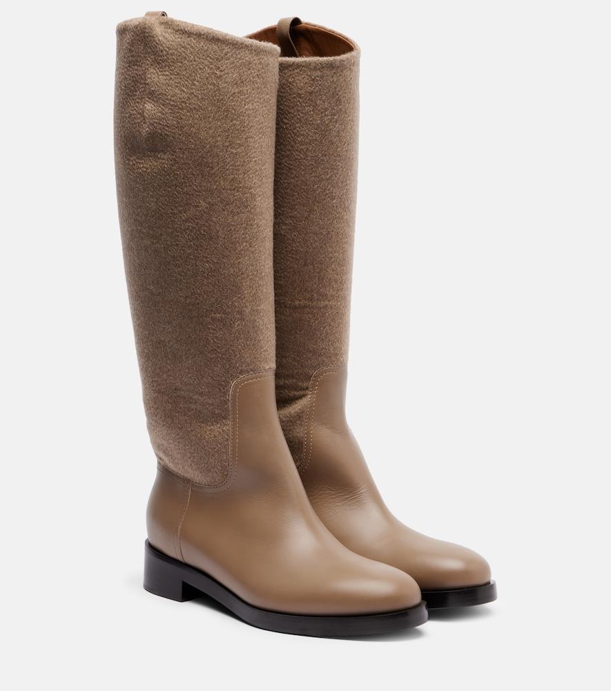 max mara cashmere and leather knee-high boots