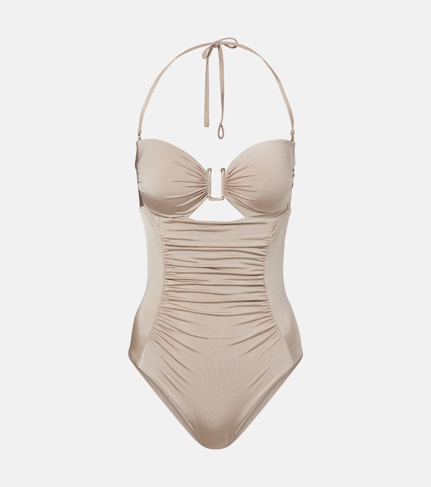 max mara curva ruched halterneck swimsuit