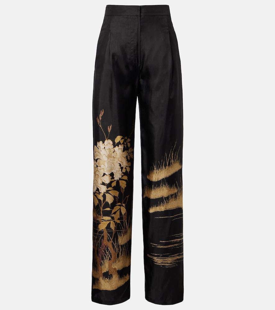 max mara mappa printed high-rise silk wide-leg pants