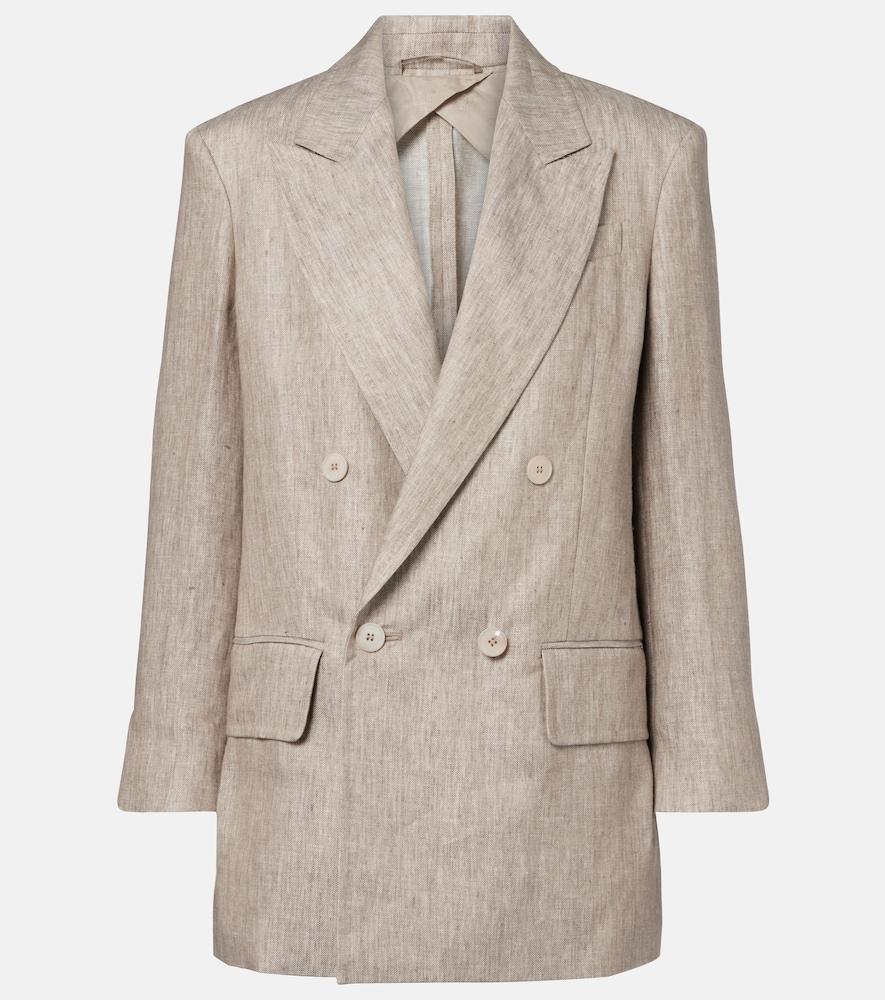 max mara olimpia double-breasted herringbone linen blazer