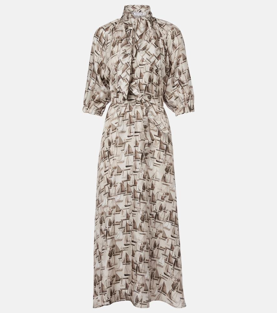 max mara printed tie-neck silk twill midi dress