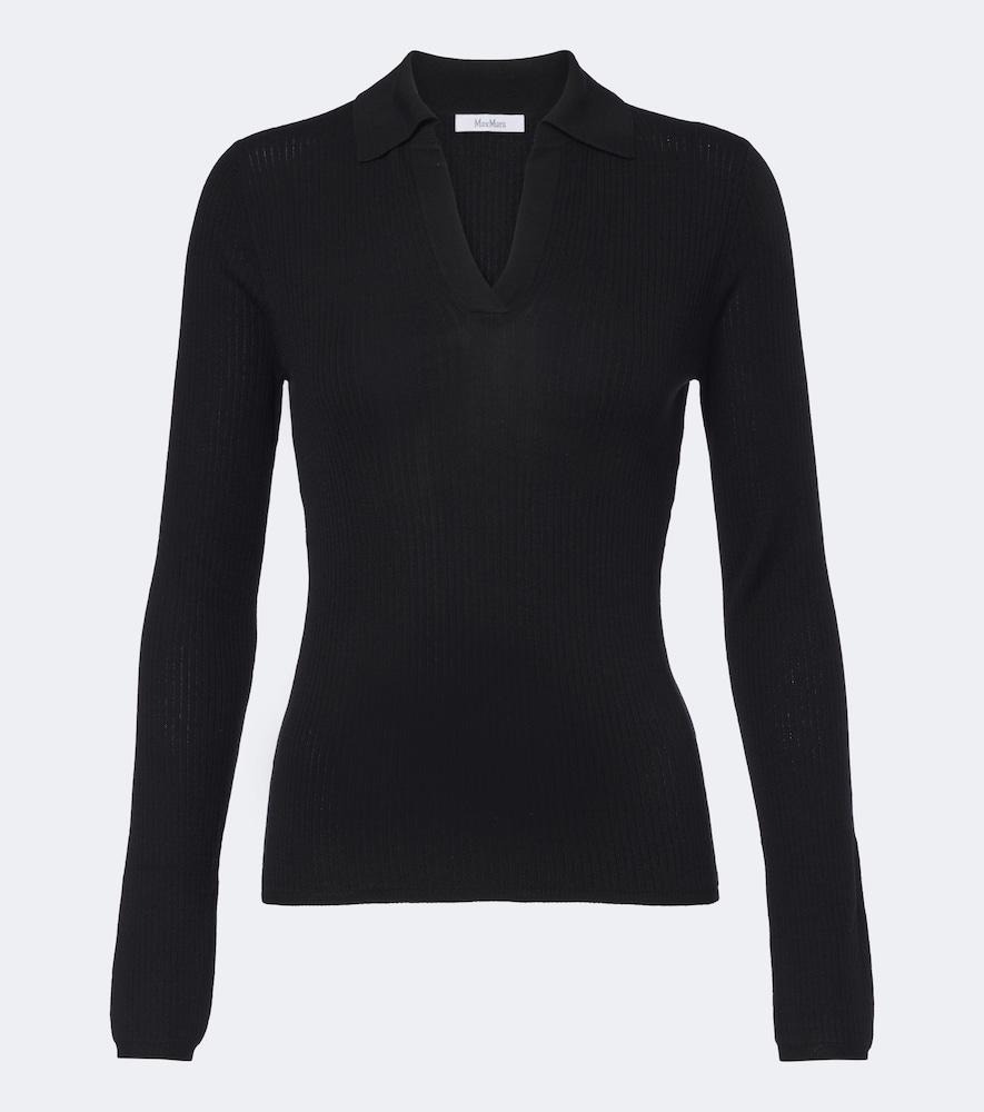 max mara ribbed-knit silk and cashmere polo sweater