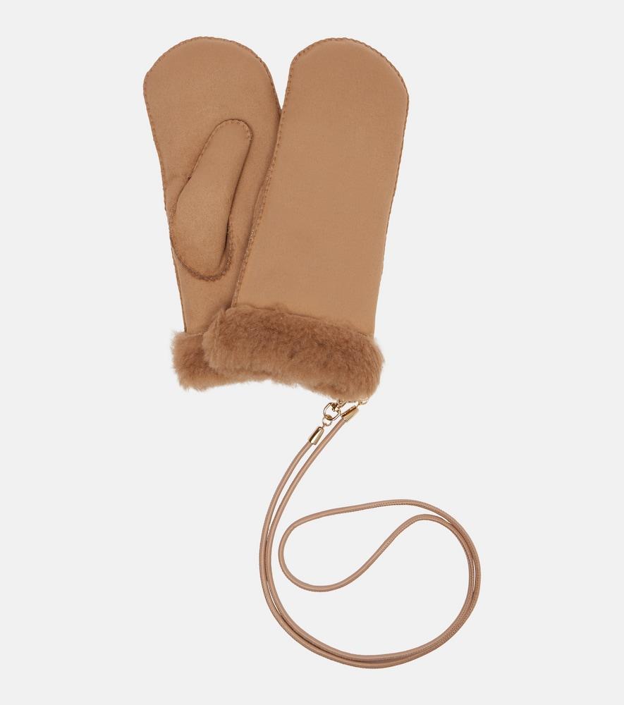 max mara sand shearling-lined mittens