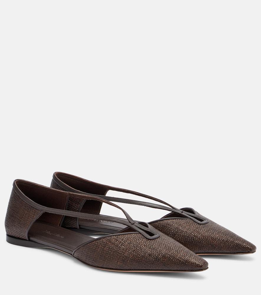 max mara volpino leather-trimmed woven ballet flats