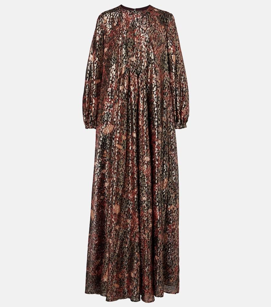 max mara zinnia metallic silk-blend maxi dress