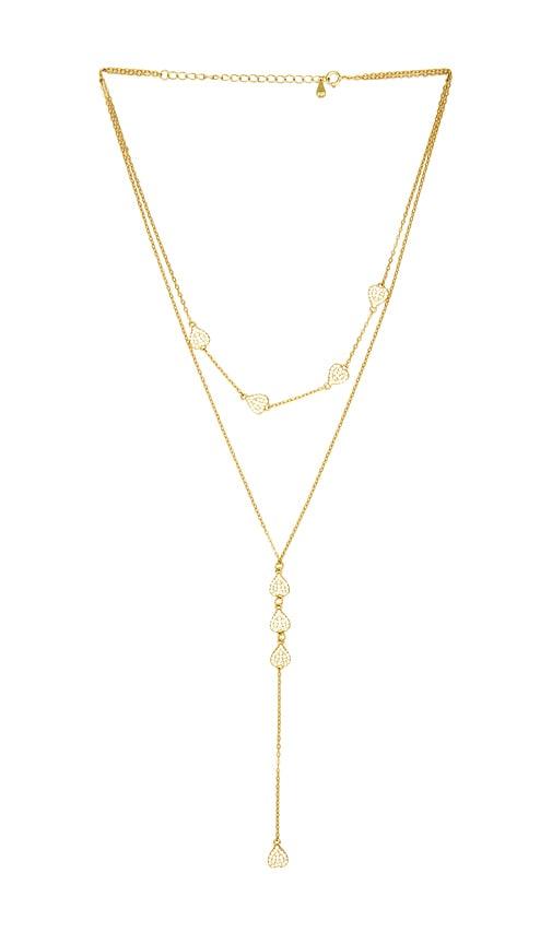 mazin jewels pave heart lariat necklace in metallic gold.