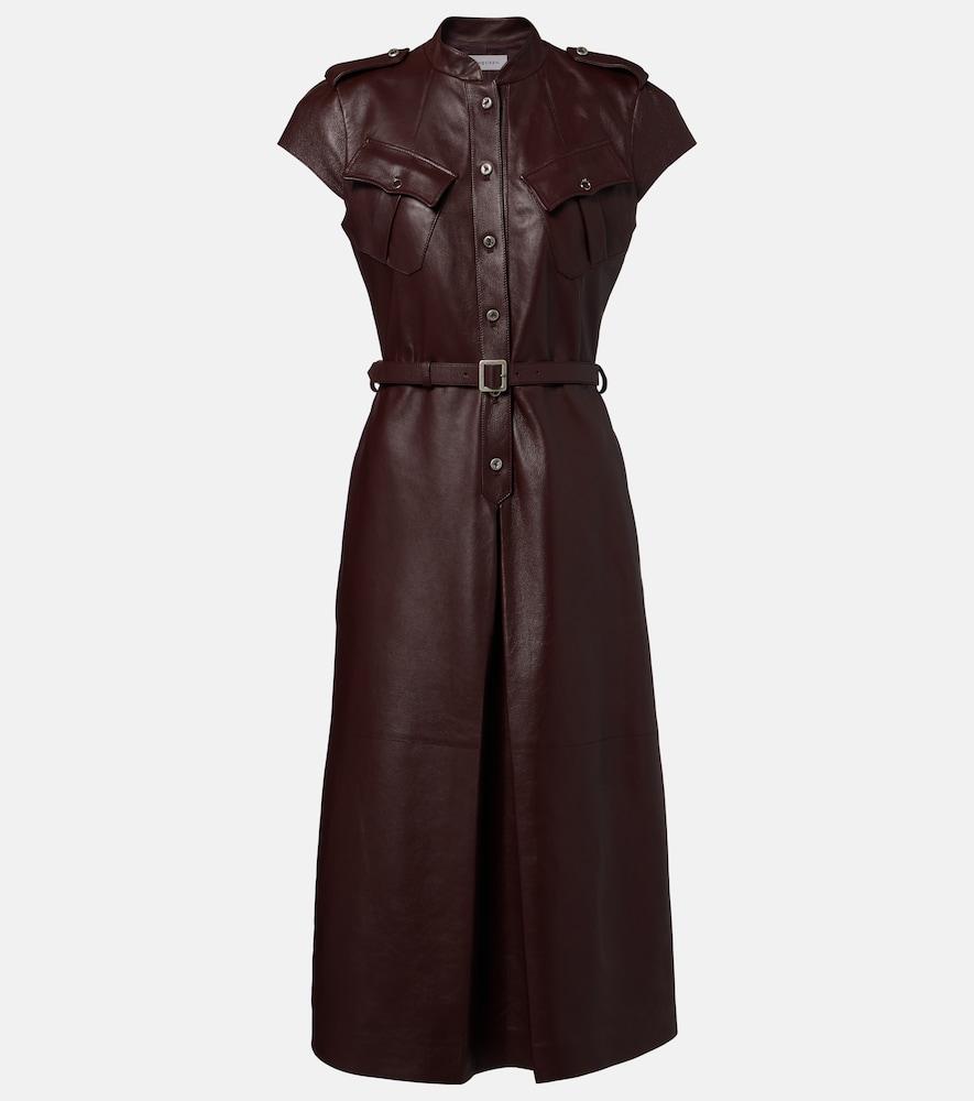 mcqueen belted leather midi dress