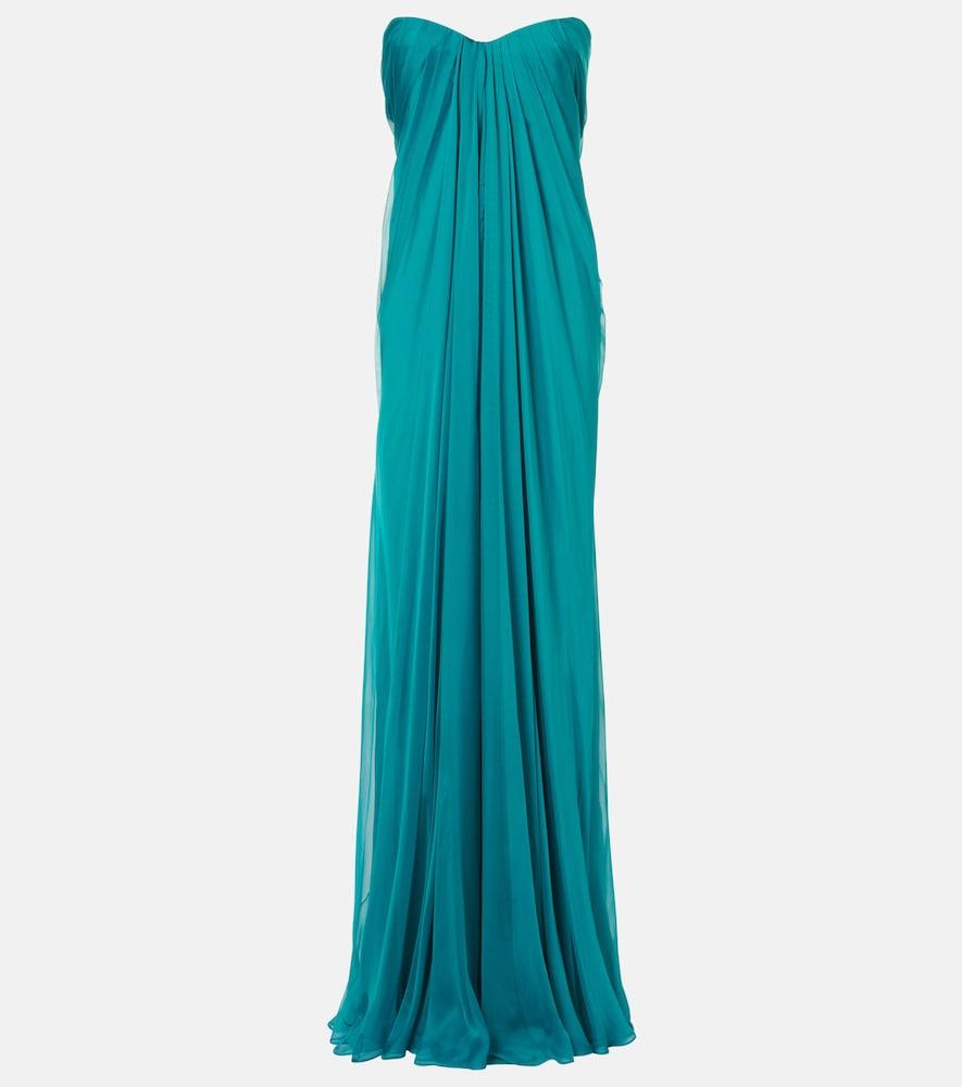 mcqueen draped silk chiffon bustier gown