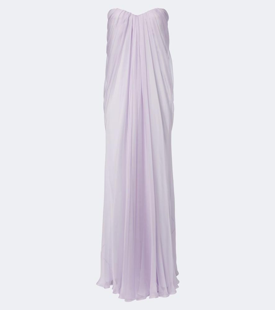 mcqueen draped silk chiffon bustier gown