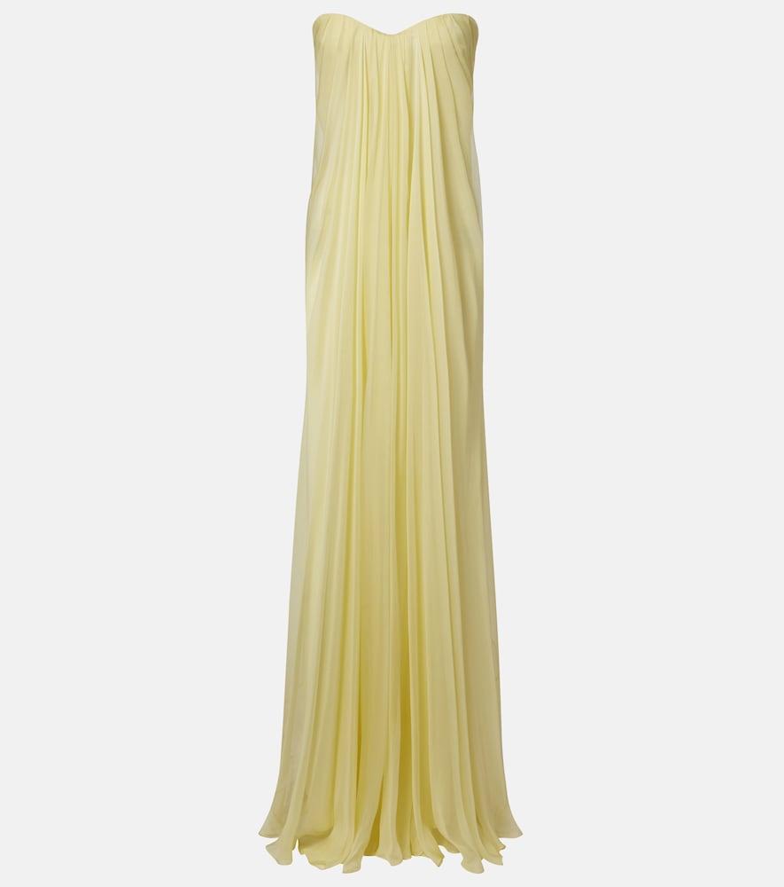 mcqueen draped silk chiffon bustier gown
