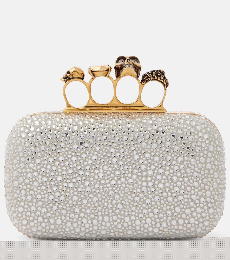mcqueen knuckle embellished leather clutch