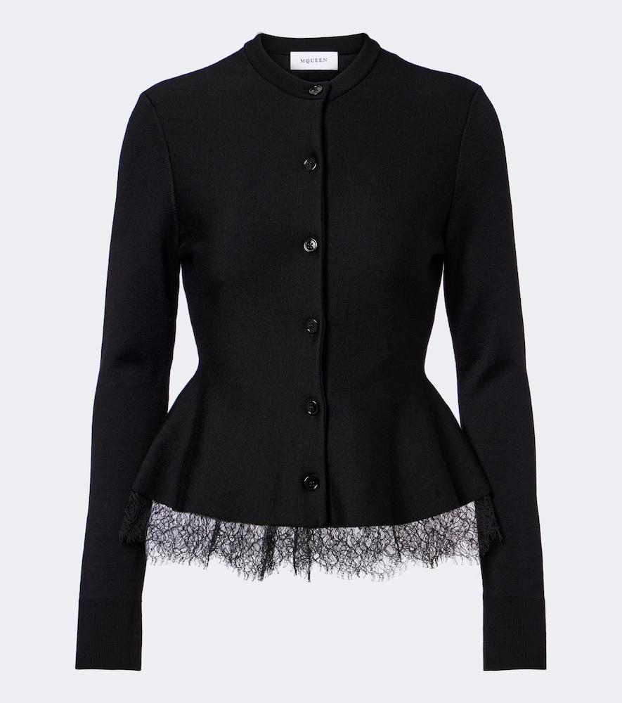 mcqueen lace-trimmed peplum cardigan