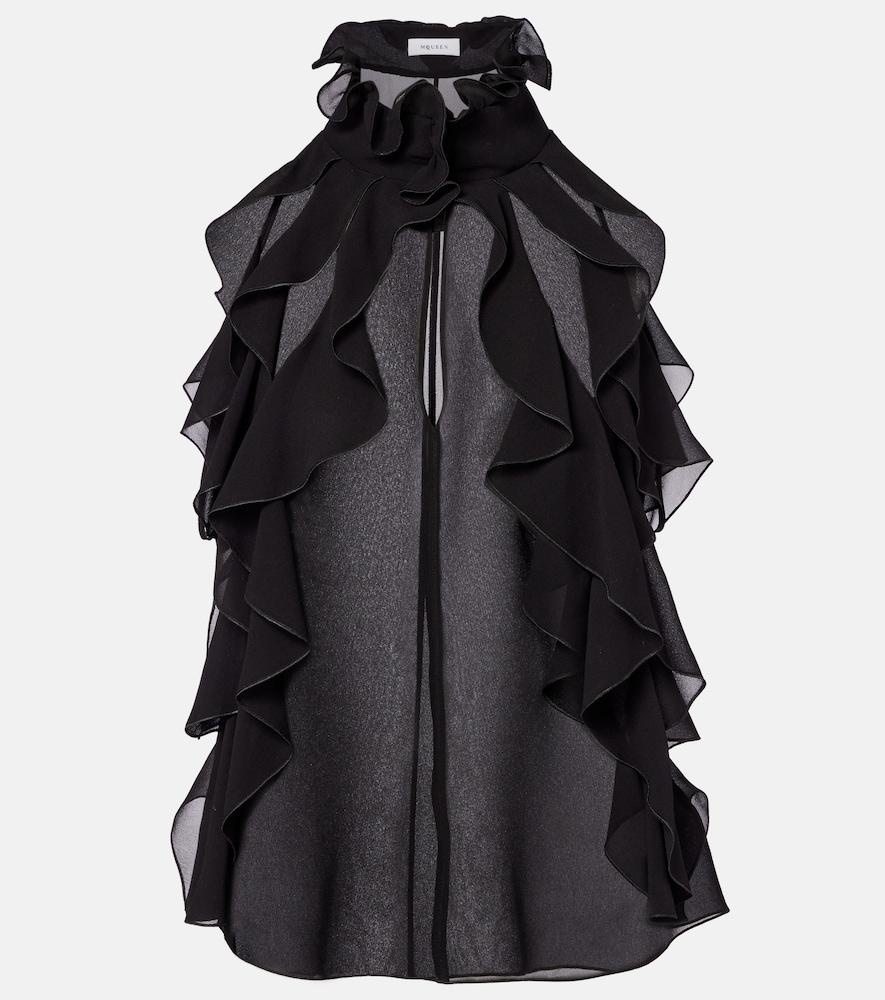 mcqueen ruffled silk top