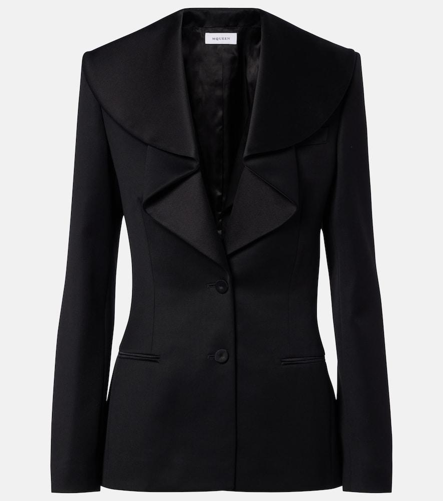 mcqueen satin-trimmed wool blazer