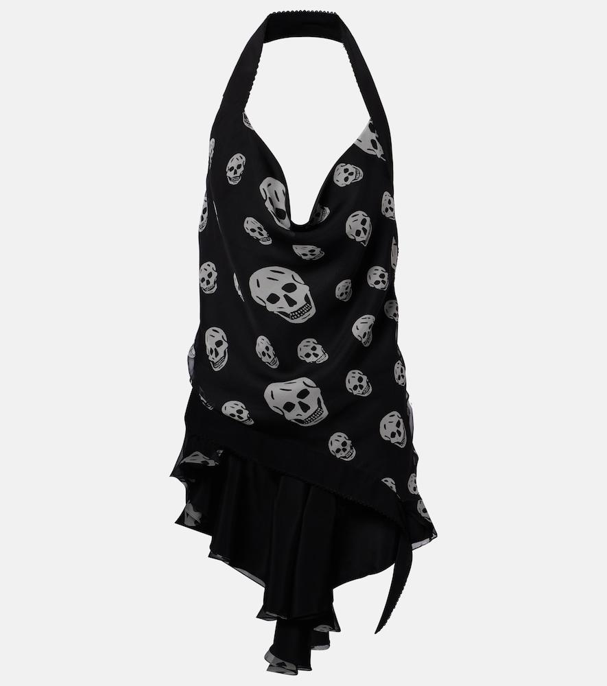 mcqueen skull asymmetric halterneck chiffon top