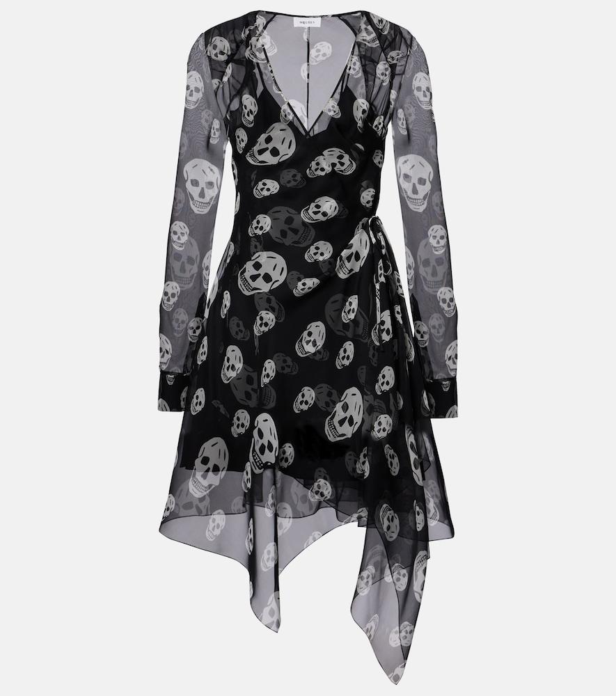 mcqueen skull asymmetric silk chiffon wrap dress