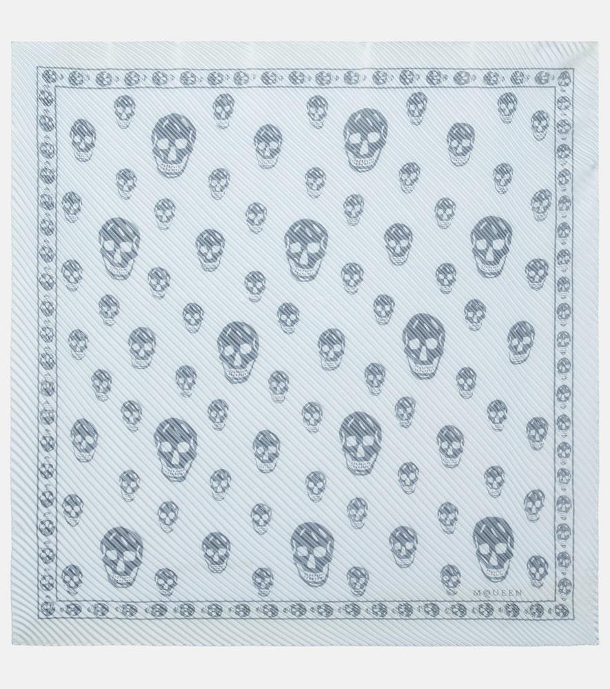 mcqueen skull pleated silk scarf